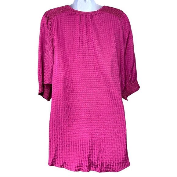 Bishop + YOUNG ANTHROPOLOGIE Orchid Houndstooth Balloon Short Sleeve Tunic Small - Picture 4 of 14